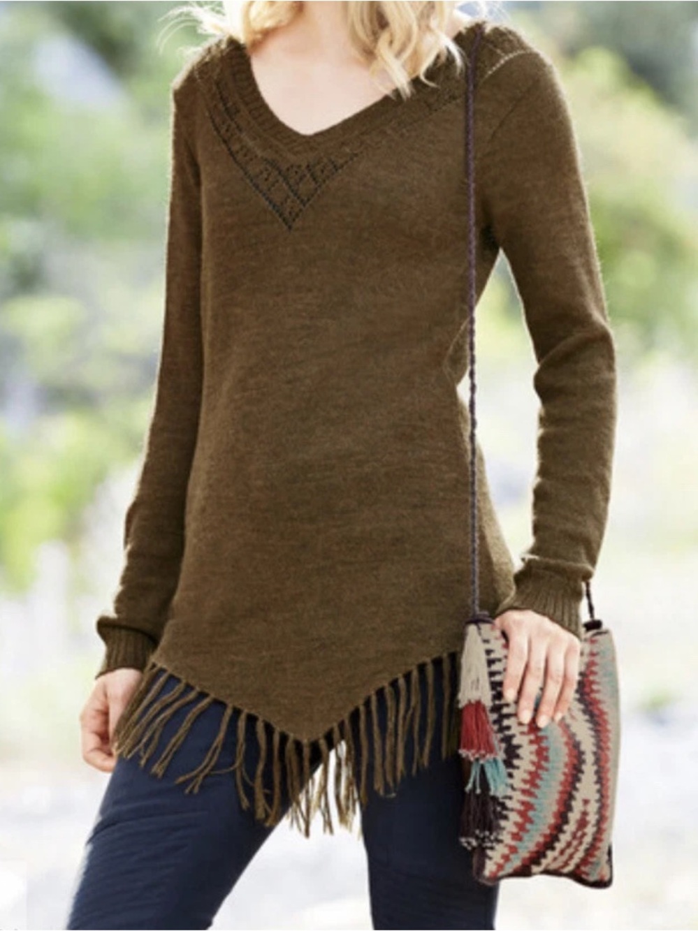Euc Peruvian Connection Mercado Alpaca Wool Tunic Medium Fringe Boho Western